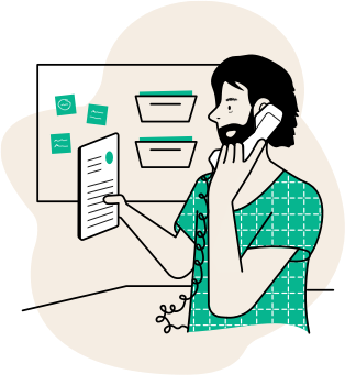 Icon of an office staff member on the phone following up with more information for a patient.