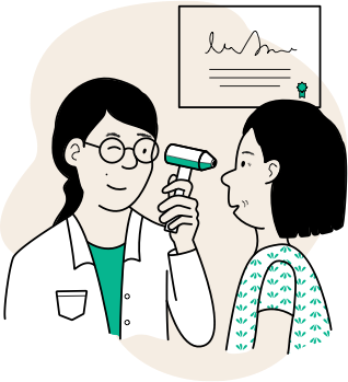 Icon of an ophthalmologist performing an eye exam with a patient.